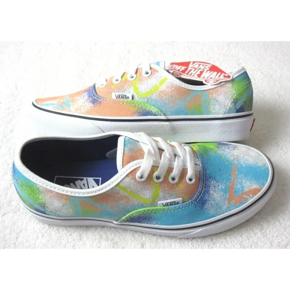 Vans Women's Authentic Retro Mart Paint True White Canvas Shoes Size 7.5 NIB